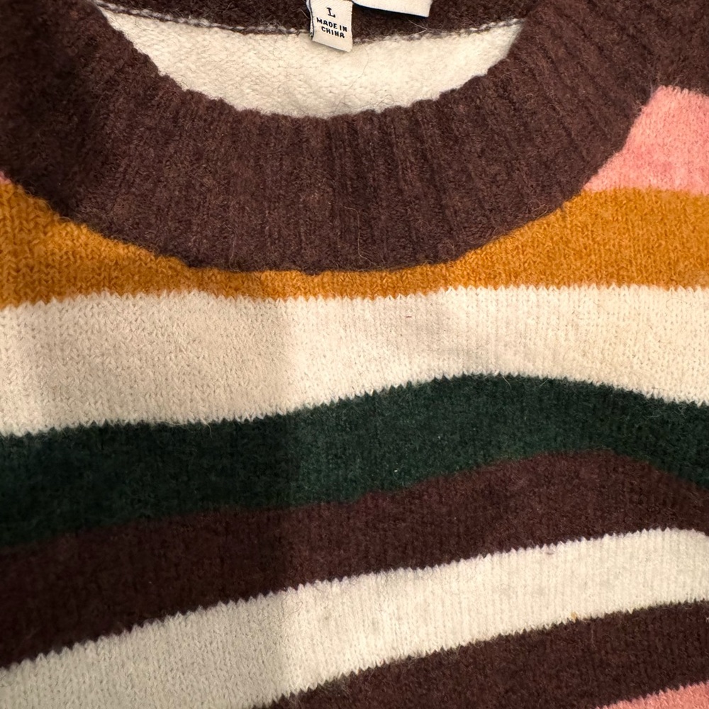 Madewell Striped Payton Sweater Wool Alpaca Blend Balloon Sleeve Women’s Size L - Picture 5 of 6